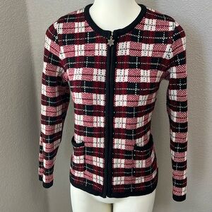 Appleseed’s Women’s Petite Plaid Full Zip Pocket Sweater Medium Petite